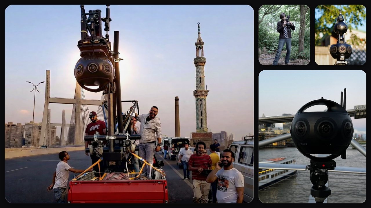 360° video production — Insta360 Titan on a motion rig in Cairo, and detail shots of the Titan camera on location